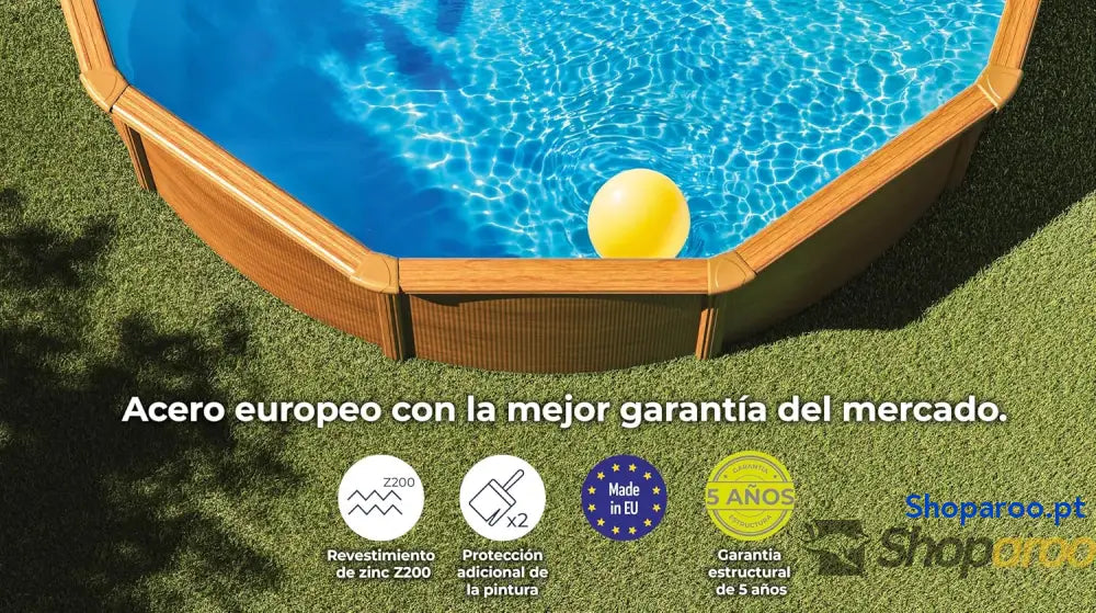 Gre KIT300W Piscina de aço elevada redonda com aspeto madeira piscinas removíveis para jardim 300 x 120 cm pacífico