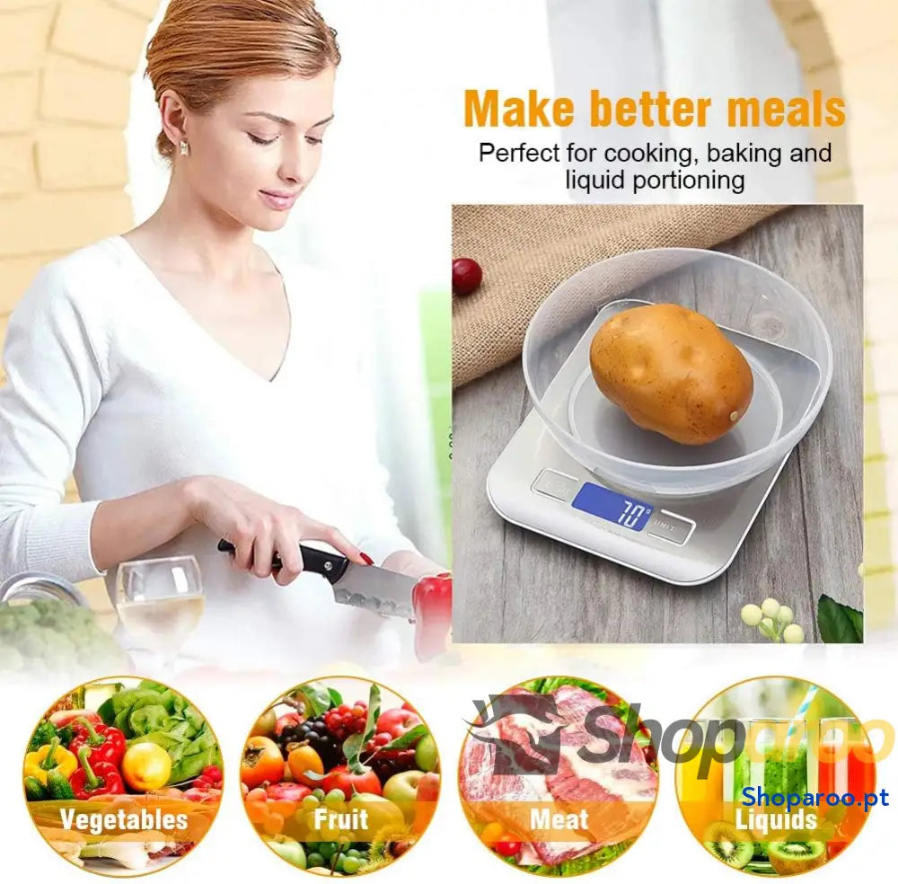 GRIFEMA GA2002 Balança de cozinha com ecrã LCD aço inoxidável balança alimentos multifuncional 5 kg/11 lbs cinzento: