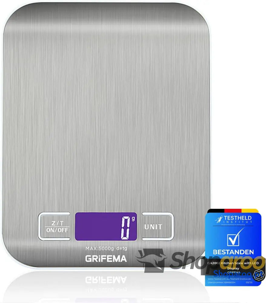 GRIFEMA GA2002 Balança de cozinha com ecrã LCD aço inoxidável balança alimentos multifuncional 5 kg/11 lbs cinzento: