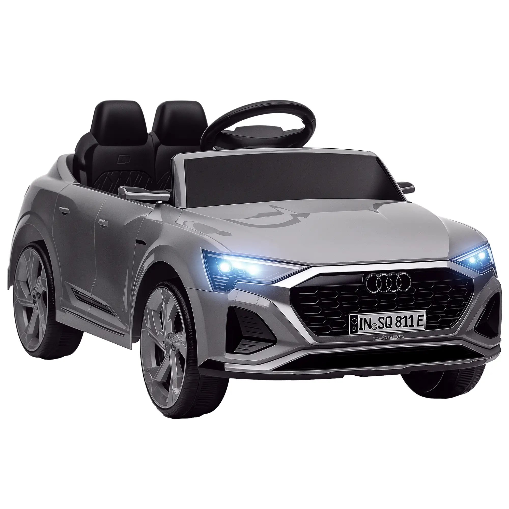 Carro Elétrico para Crianças Carro Audi Q8 Etron Sportback Infantil 12V Faróis Buzina e Música 98x49,5x43 cm Cinza