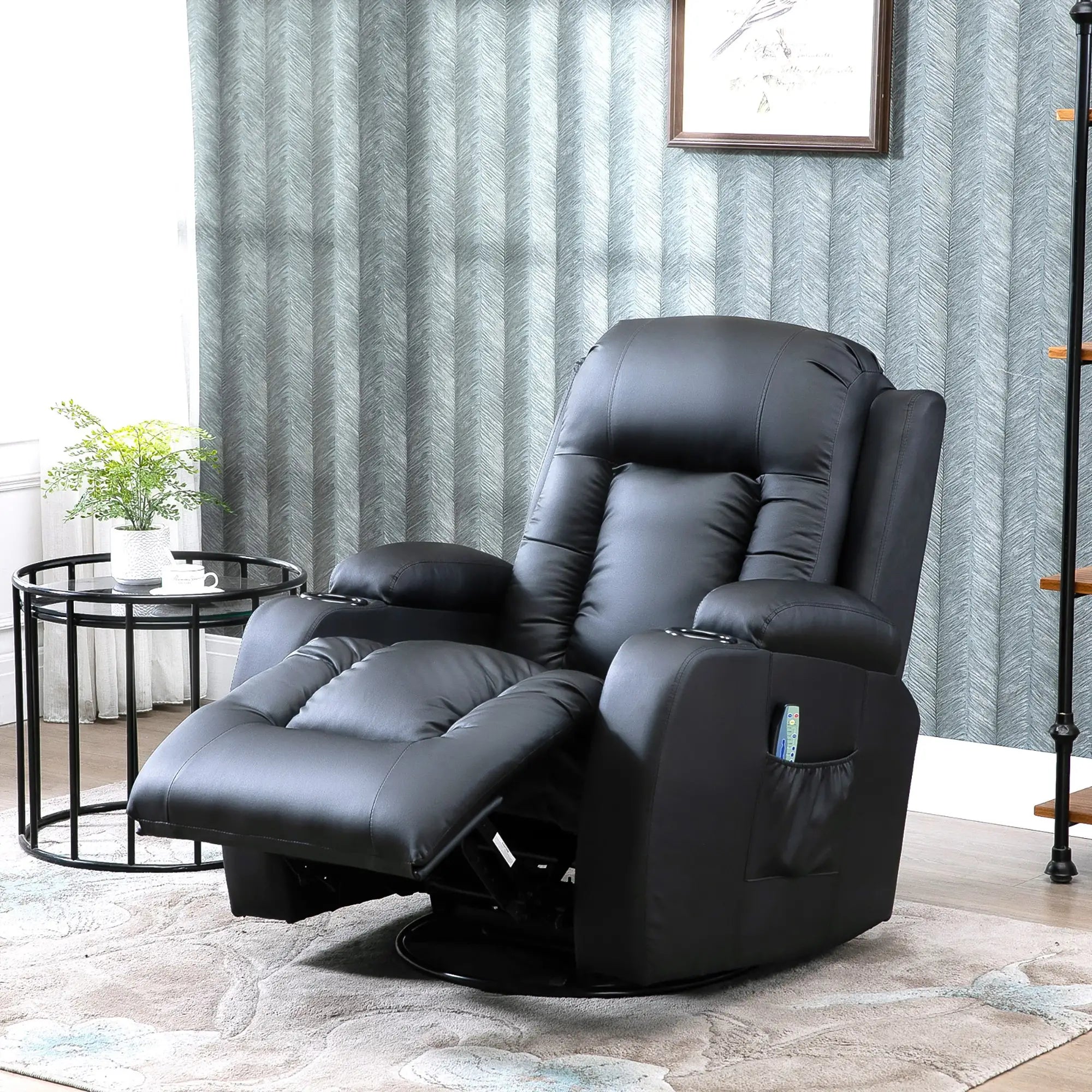 Poltrona de Massagem Reclinável até 150° com 8 Pontos de Massagem por Vibração Função de Aquecimento 85x94x104 cm Preto