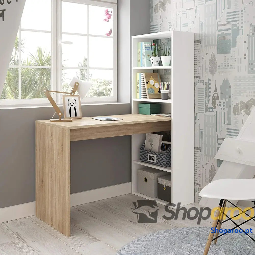 Habitdesign Mesa com prateleira reversível mesa de computador branco Artik e carvalho canadian modelo duplo medidas: