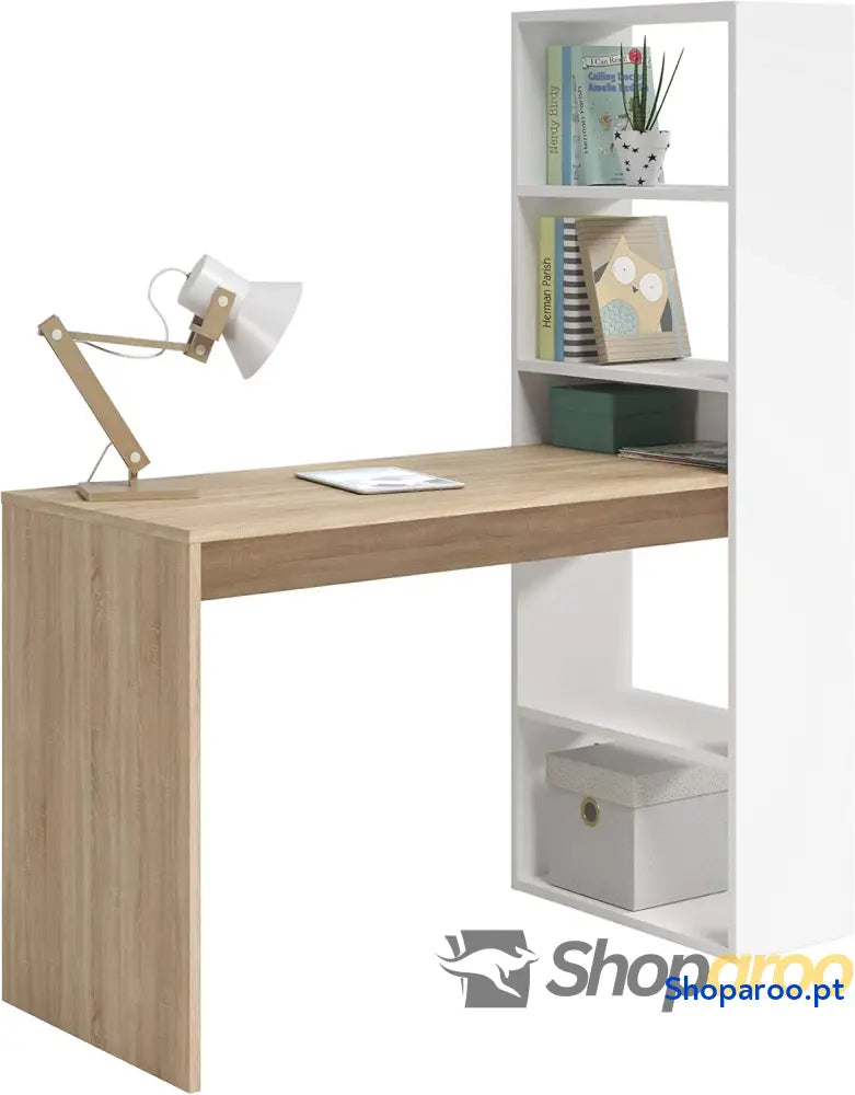 Habitdesign Mesa com prateleira reversível mesa de computador branco Artik e carvalho canadian modelo duplo medidas: