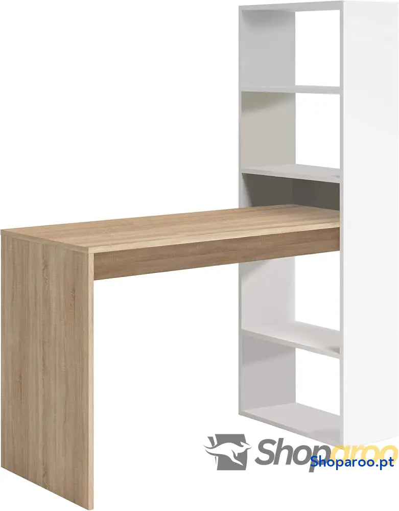 Habitdesign Mesa com prateleira reversível mesa de computador branco Artik e carvalho canadian modelo duplo medidas: