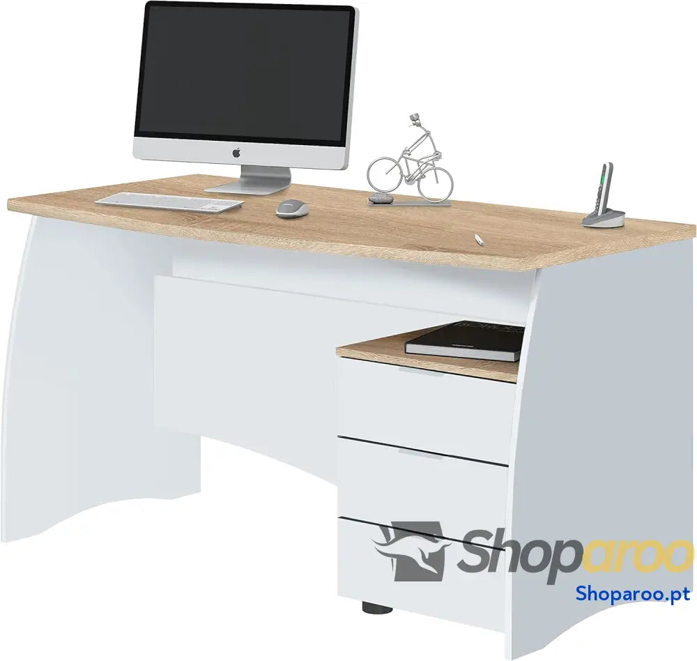 Habitdesign Mesa de Despacho con 3 Cajones Oficina o Estudio Modelo Stil Acabado en Balnco Artik y Roble Canadian