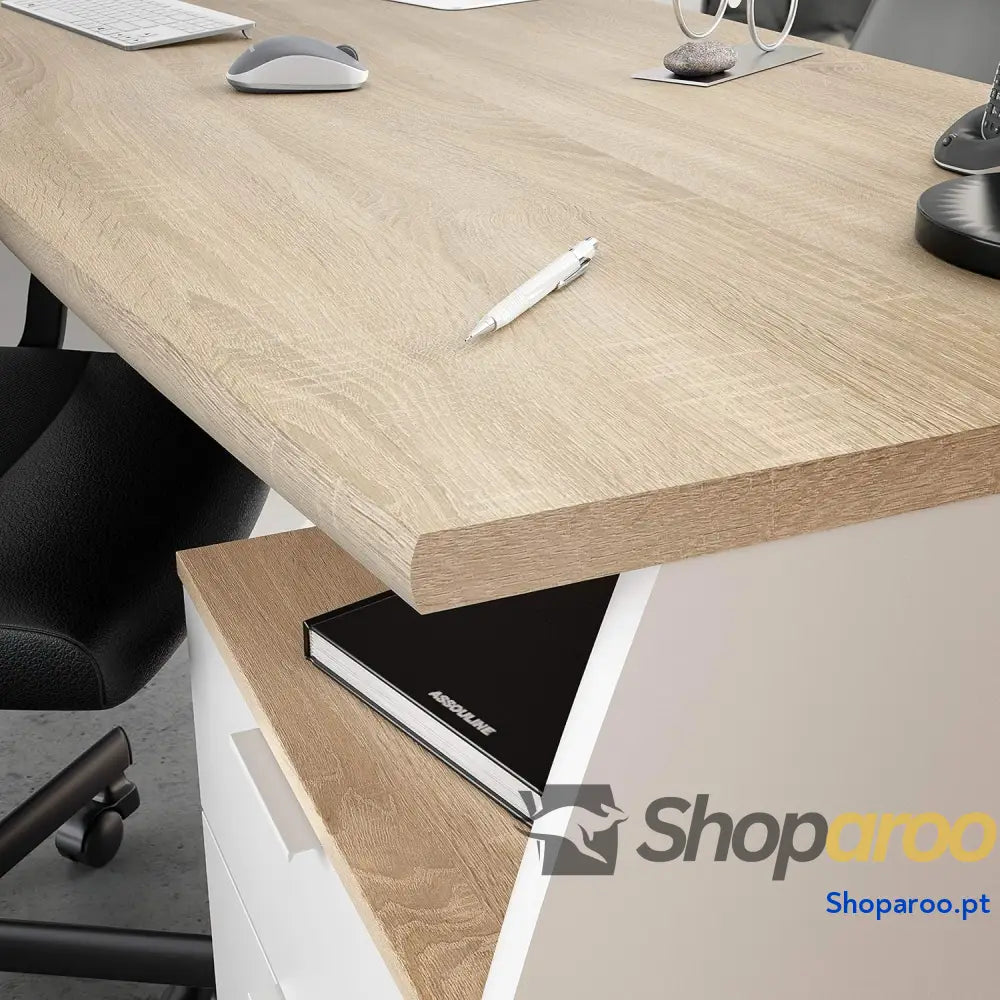 Habitdesign Mesa de Despacho con 3 Cajones Oficina o Estudio Modelo Stil Acabado en Balnco Artik y Roble Canadian