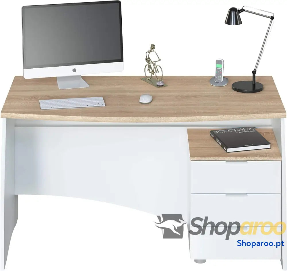 Habitdesign Mesa de Despacho con 3 Cajones Oficina o Estudio Modelo Stil Acabado en Balnco Artik y Roble Canadian