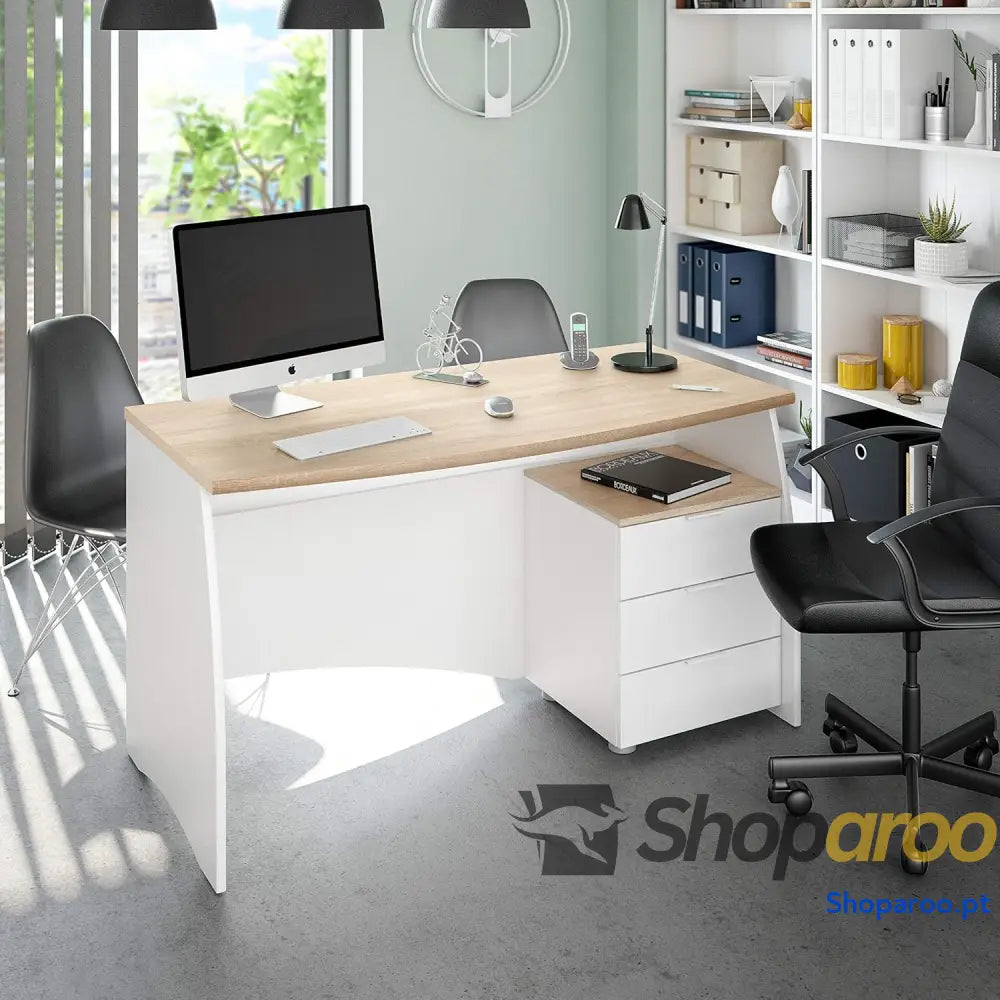 Habitdesign Mesa de Despacho con 3 Cajones Oficina o Estudio Modelo Stil Acabado en Balnco Artik y Roble Canadian