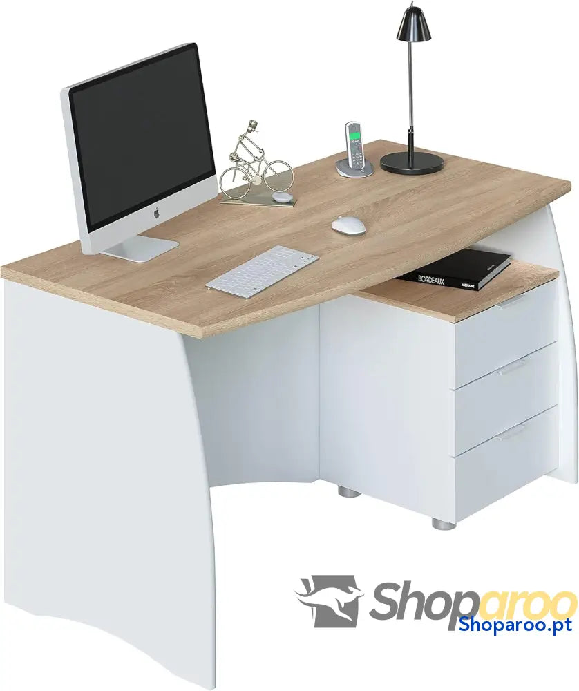 Habitdesign Mesa de Despacho con 3 Cajones Oficina o Estudio Modelo Stil Acabado en Balnco Artik y Roble Canadian