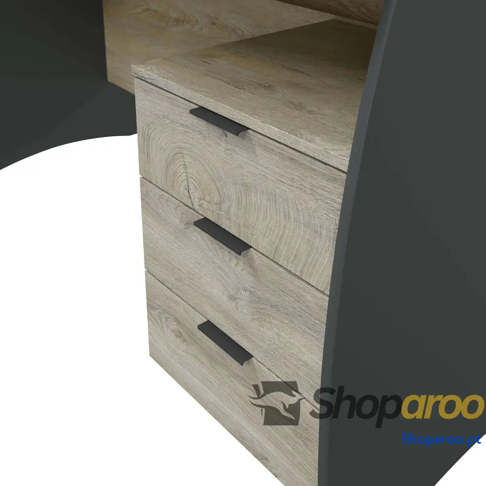 Habitdesign Mesa de escritório com 3 gavetas mesa ou estúdio modelo Stil acabamento em cinzento antracite e carvalho