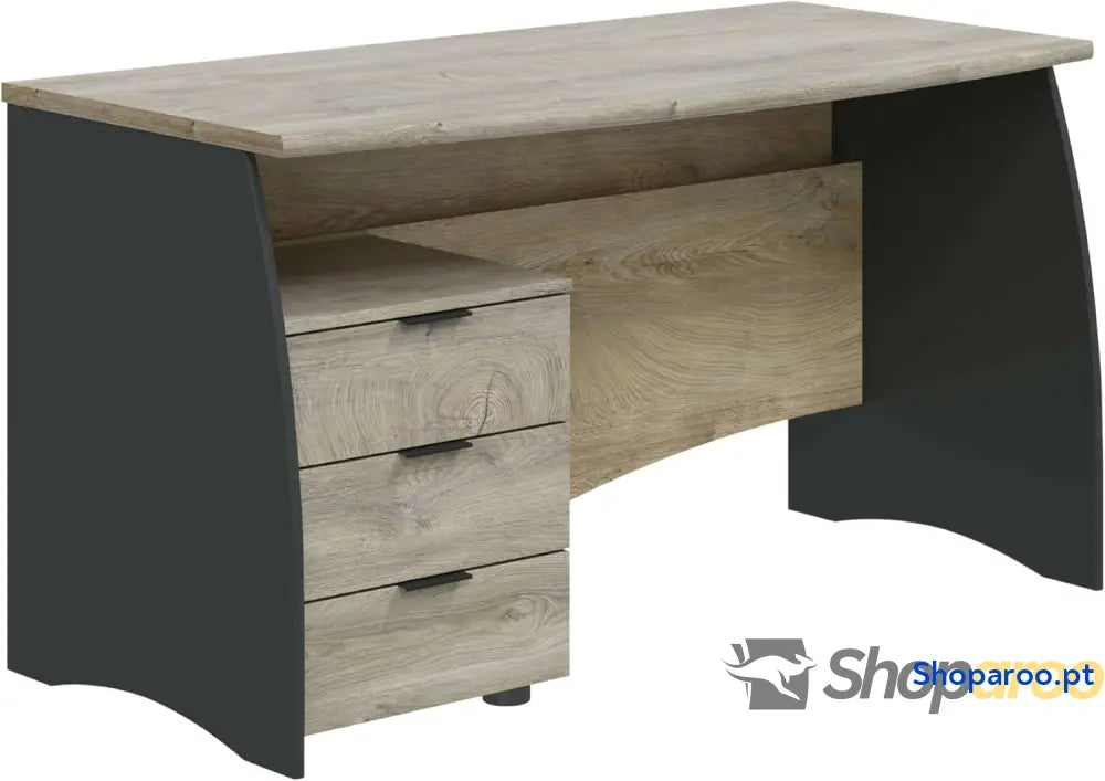 Habitdesign Mesa de escritório com 3 gavetas mesa ou estúdio modelo Stil acabamento em cinzento antracite e carvalho