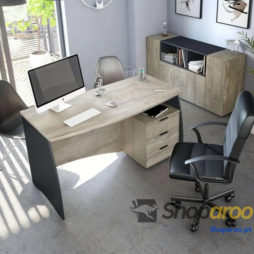 Habitdesign Mesa de escritório com 3 gavetas mesa ou estúdio modelo Stil acabamento em cinzento antracite e carvalho