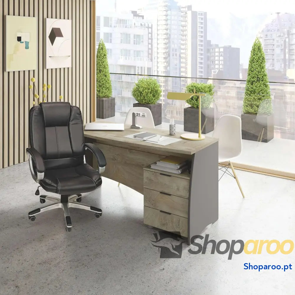 Habitdesign Mesa de escritório com 3 gavetas mesa ou estúdio modelo Stil acabamento em cinzento antracite e carvalho