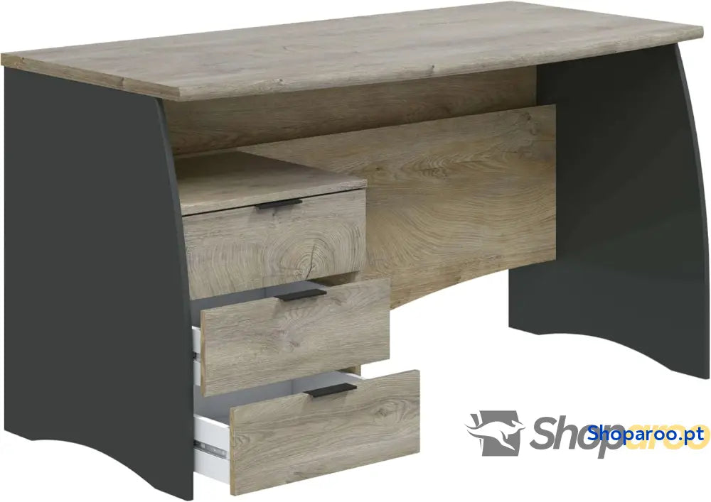 Habitdesign Mesa de escritório com 3 gavetas mesa ou estúdio modelo Stil acabamento em cinzento antracite e carvalho