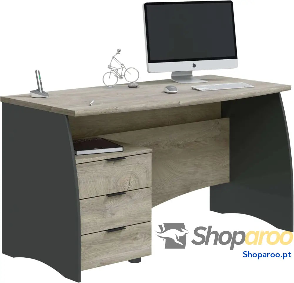 Habitdesign Mesa de escritório com 3 gavetas mesa ou estúdio modelo Stil acabamento em cinzento antracite e carvalho