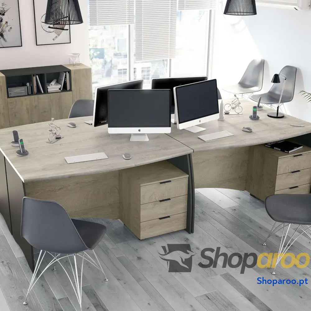 Habitdesign Mesa de escritório com 3 gavetas mesa ou estúdio modelo Stil acabamento em cinzento antracite e carvalho