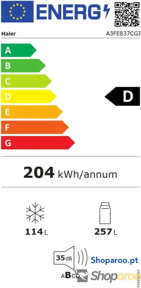 Haier 3D Frigorífico Combinado motor de inverno gavetas Direct Access no congelador garrafeiro Humidity Zone 371 l