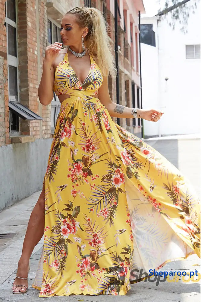 Halter Neck Split Dress