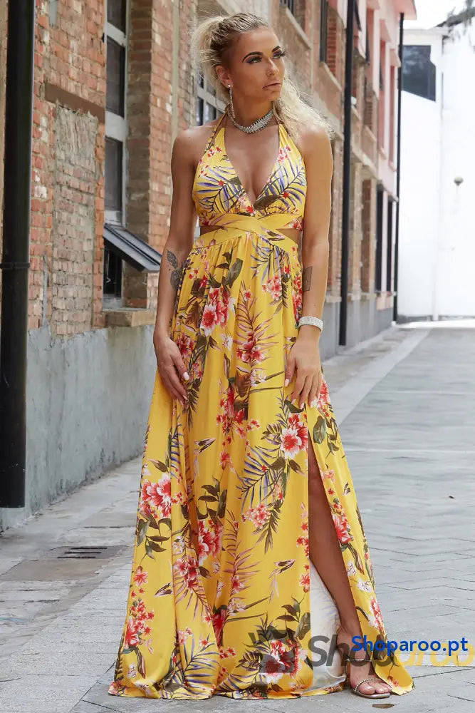 Halter Neck Split Dress