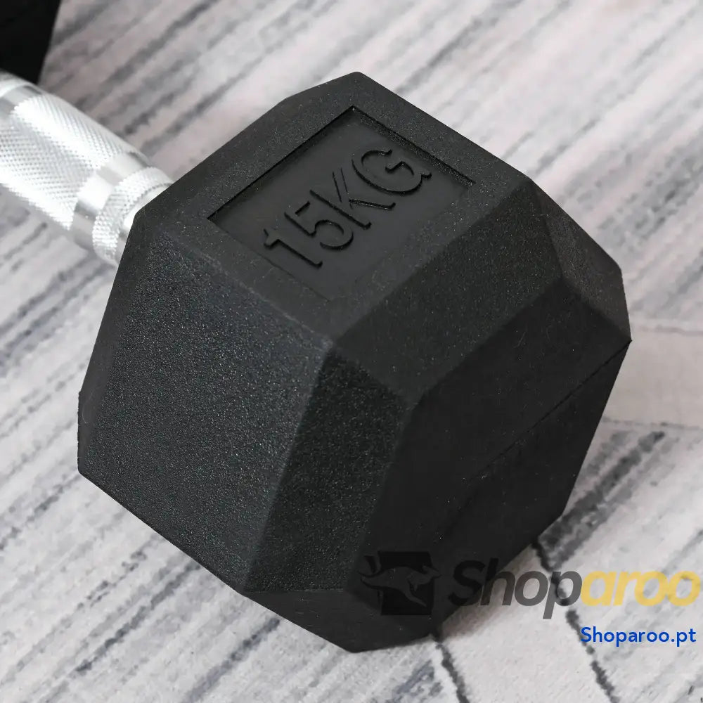 Haltere Hexagonal 15 kg com Barra Metálica para Ginásio e Casa