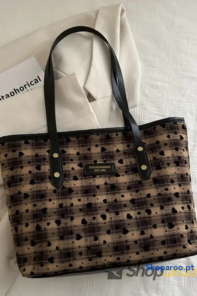 Heart Plaid PU Leather Strap Tote Bag