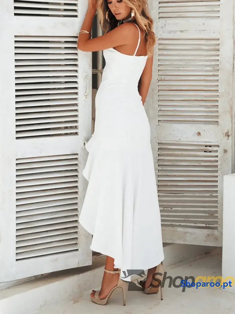 High-Low Ruffled Hem Midi Cami Dress