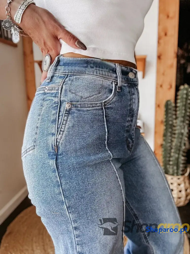 High-Waisted Wide Leg Cuffed Jeans