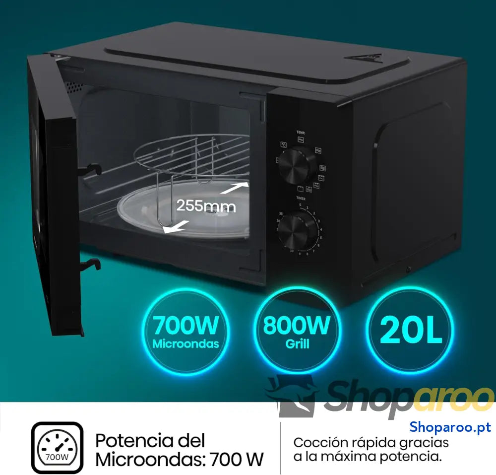 Hisense H20MOBP1G micro ondas com brilho de 20 l 700 W potência 800 Grill revestimento cerâmico vidro premium 5 níveis
