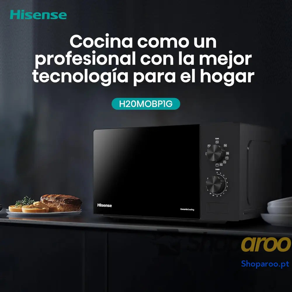 Hisense H20MOBP1G micro ondas com brilho de 20 l 700 W potência 800 Grill revestimento cerâmico vidro premium 5 níveis