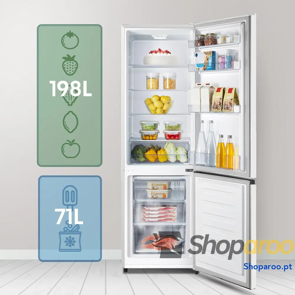 Hisense RB343D4CWE Frigoríficos Combi 269 L classe E 55 cm x 180 abertura de portas 90º porta reversível gavetas frutas