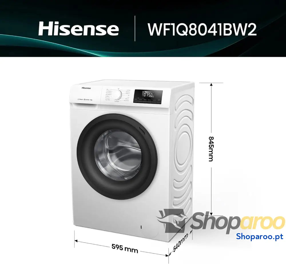Hisense WF1Q8041BW2 Máquina de lavar roupa classe A 8 kg 1400 rpm altura 85 cm x largura 60 branco função vapor 99,9%