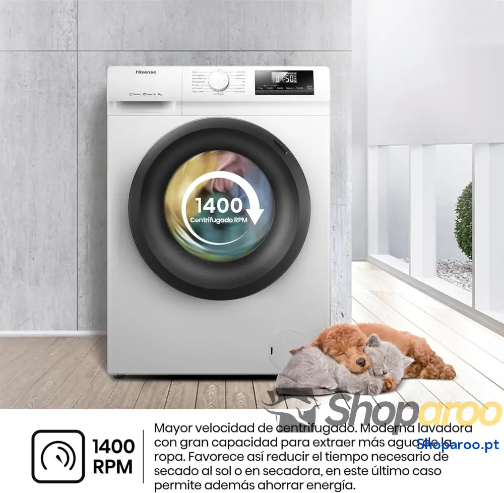 Hisense WF1Q8041BW2 Máquina de lavar roupa classe A 8 kg 1400 rpm altura 85 cm x largura 60 branco função vapor 99,9%