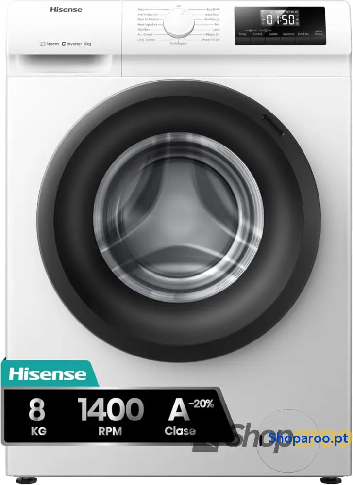 Hisense WF1Q8041BW2 Máquina de lavar roupa classe A 8 kg 1400 rpm altura 85 cm x largura 60 branco função vapor 99,9%