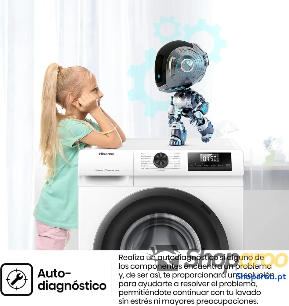 Hisense WF1Q8041BW2 Máquina de lavar roupa classe A 8 kg 1400 rpm altura 85 cm x largura 60 branco função vapor 99,9%