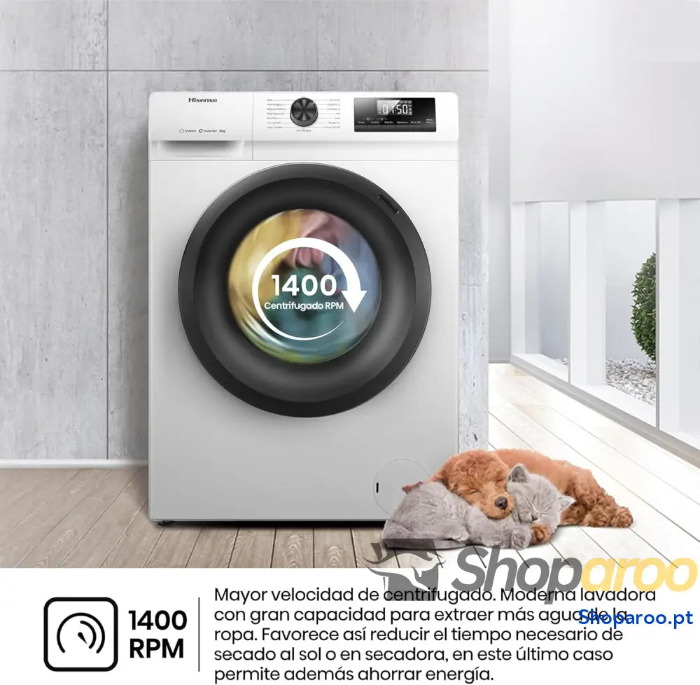 Hisense WF1Q8041BW2 Máquina de lavar roupa classe A 8 kg 1400 rpm altura 85 cm x largura 60 branco função vapor 99,9%