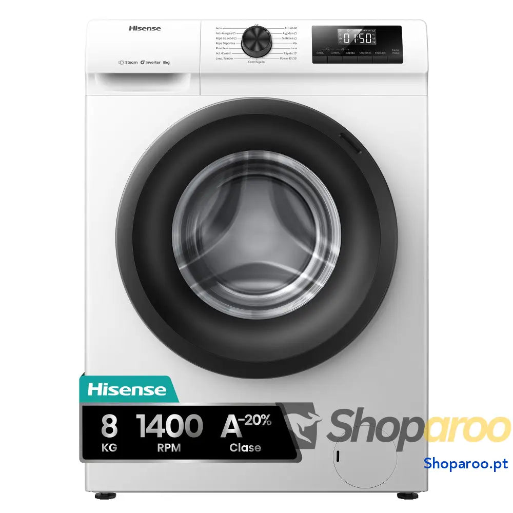 Hisense WF1Q8041BW2 Máquina de lavar roupa classe A 8 kg 1400 rpm altura 85 cm x largura 60 branco função vapor 99,9%