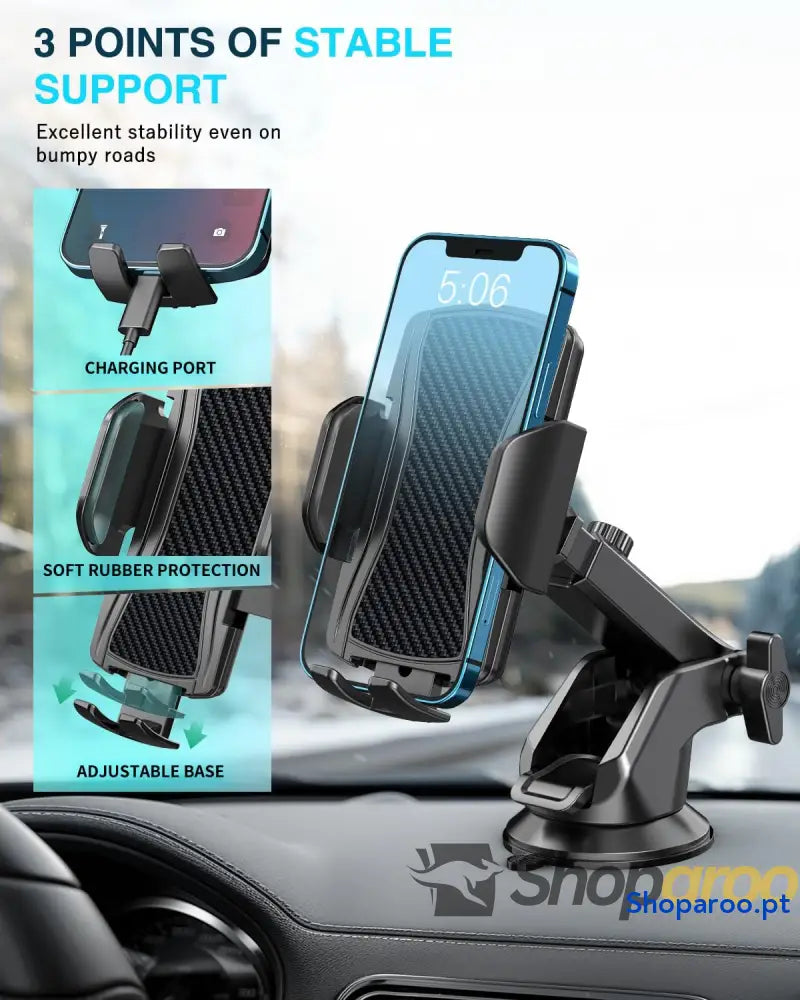 Hoppac Suporte móvel para carro suporte telemóvel e brisas rotação de 360 graus libertação um botão 4 7 polegadas