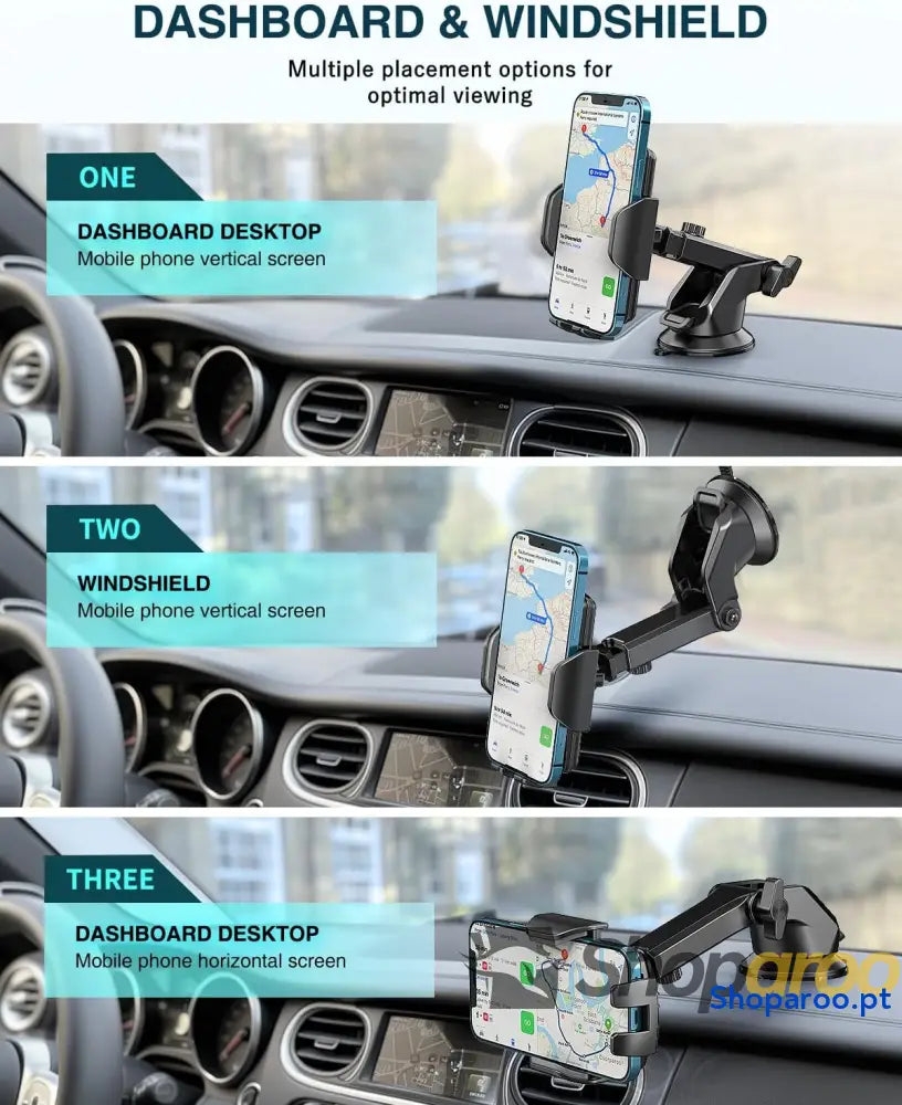 Hoppac Suporte móvel para carro suporte telemóvel e brisas rotação de 360 graus libertação um botão 4 7 polegadas