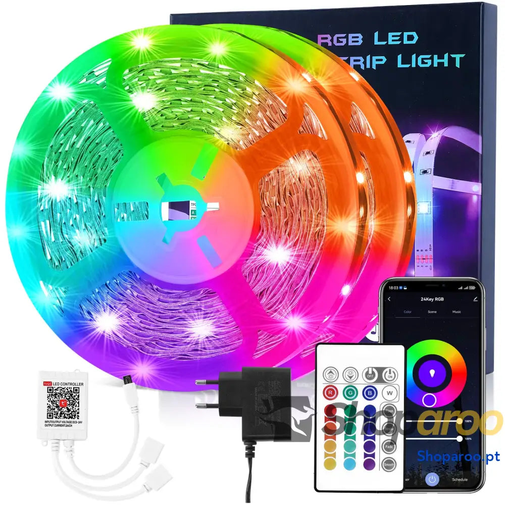Faixa LED 5 m 30 LED/metro 24 V RGB luzes 150 APP e controlo remoto modo de música para quarto sala cozinha bar festa