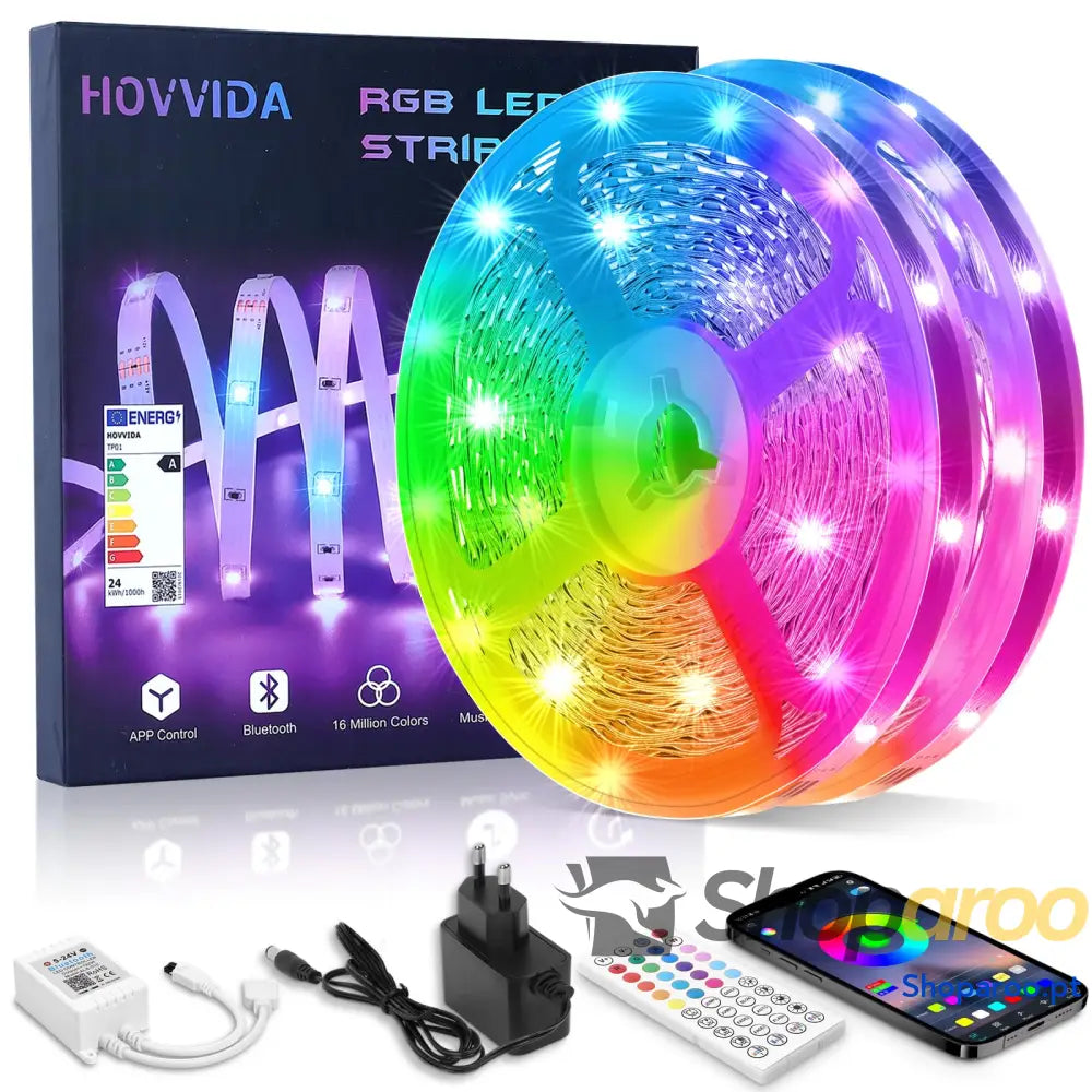 Faixa LED 5 m 30 LED/metro 24 V RGB luzes 150 APP e controlo remoto modo de música para quarto sala cozinha bar festa