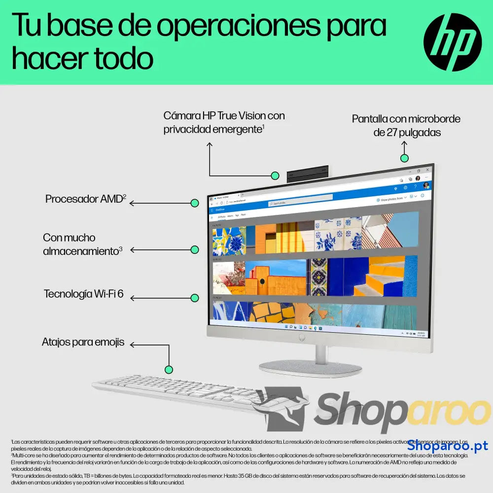 HP 27-cr0005ss - Computador Full HD de 27’’ com câmara sem fios teclado e rato (AMD Ryzen 7 7730U 16 GB RAM SSD 1 TB