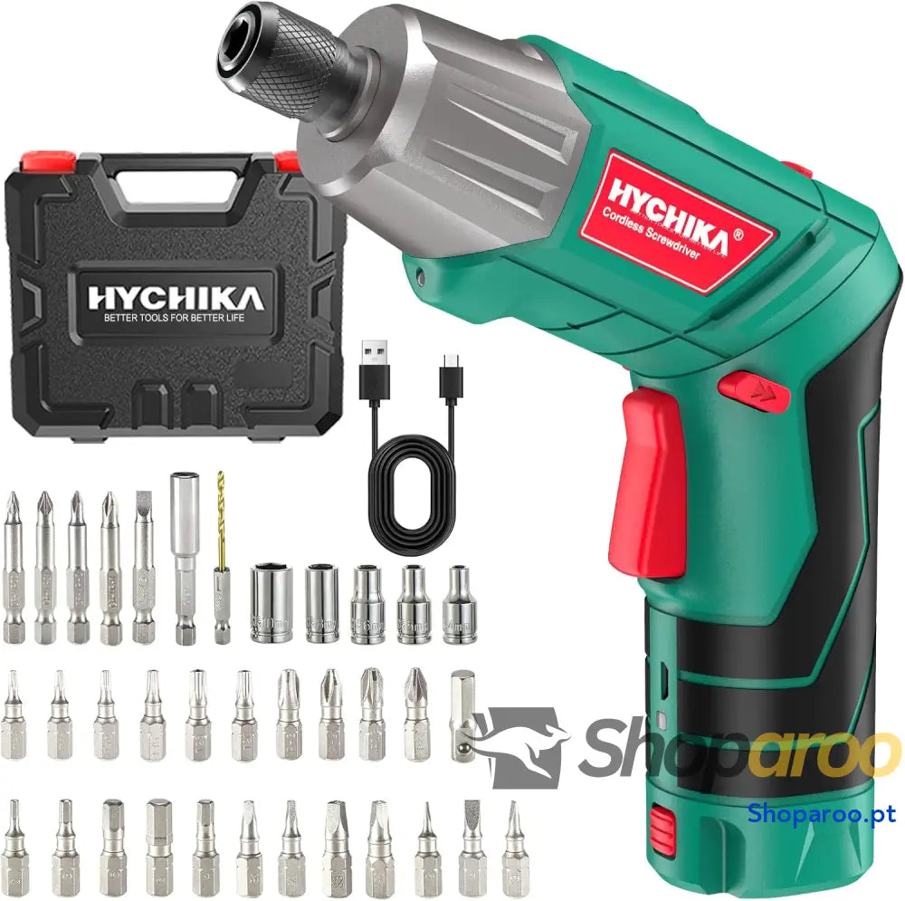 HYCHIKA Aparafusador elétrico de 6 N.m. chave fendas sem fios (máximo torque N.m 3,6 V 2,0 Ah) lanterna luz LED dentada