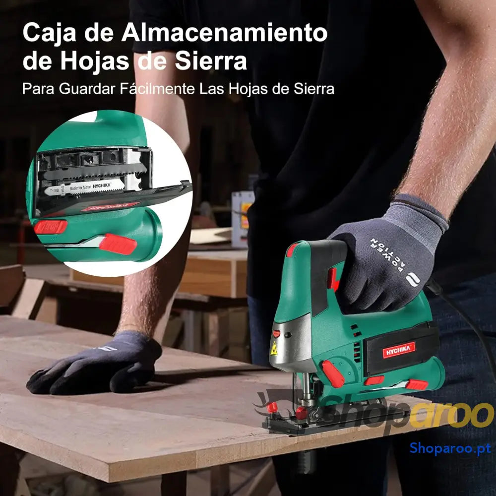 HYCHIKA Serra de 110 mm 800 W 3000 SPM velocidade ajustável (1 6) 4 modos corte 45º a caixa magnética para lâmina