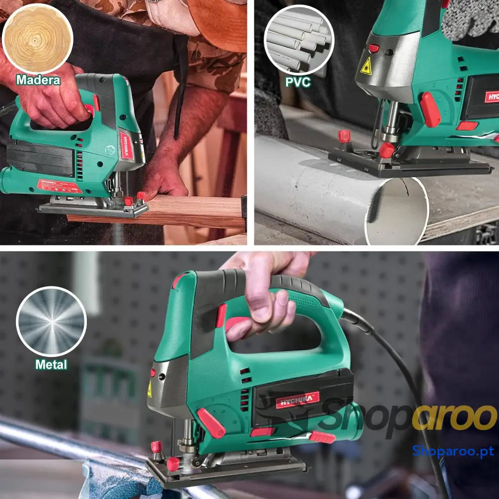 HYCHIKA Serra de 110 mm 800 W 3000 SPM velocidade ajustável (1 6) 4 modos corte 45º a caixa magnética para lâmina
