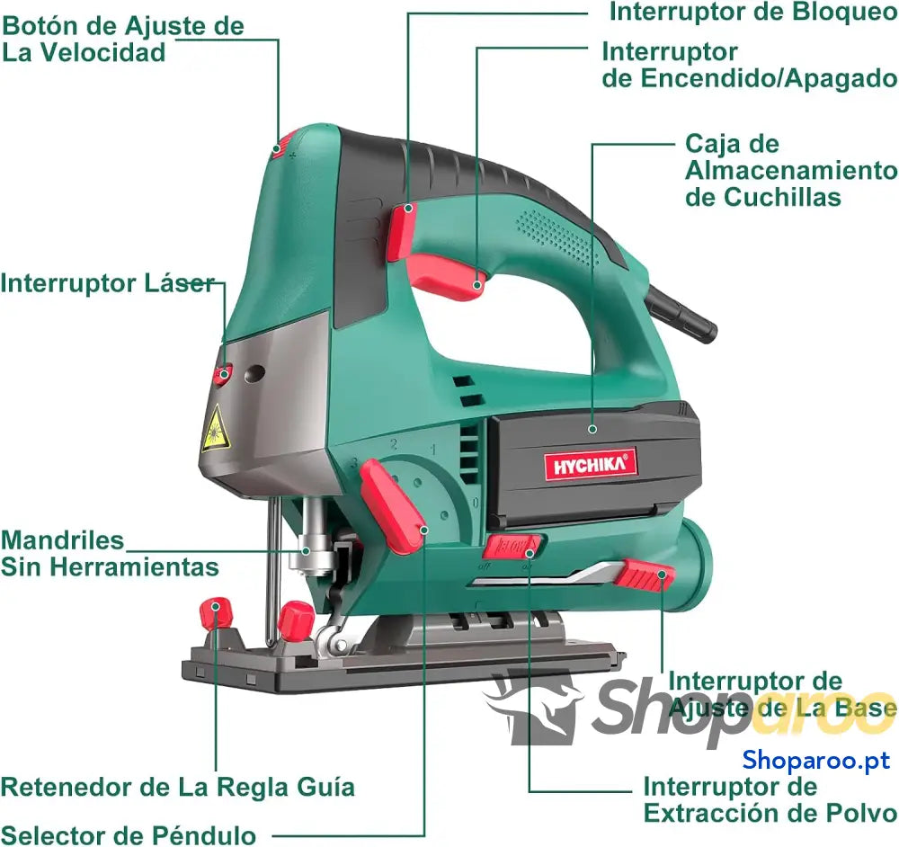 HYCHIKA Serra de 110 mm 800 W 3000 SPM velocidade ajustável (1 6) 4 modos corte 45º a caixa magnética para lâmina