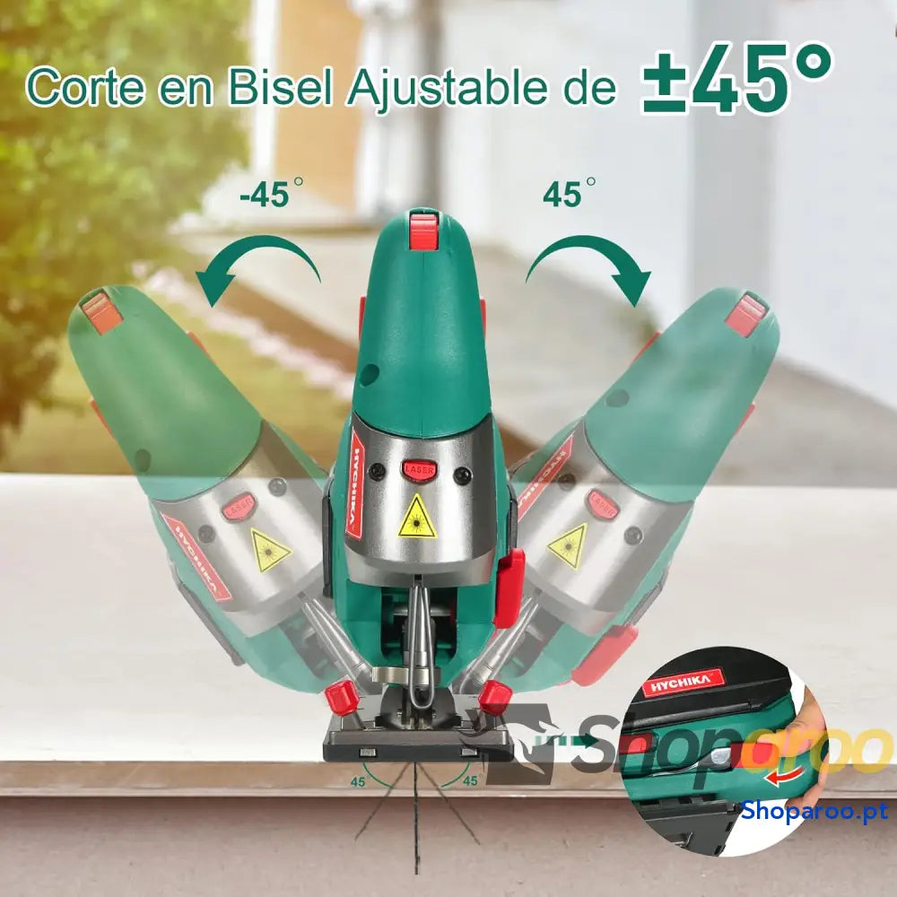 HYCHIKA Serra de 110 mm 800 W 3000 SPM velocidade ajustável (1 6) 4 modos corte 45º a caixa magnética para lâmina