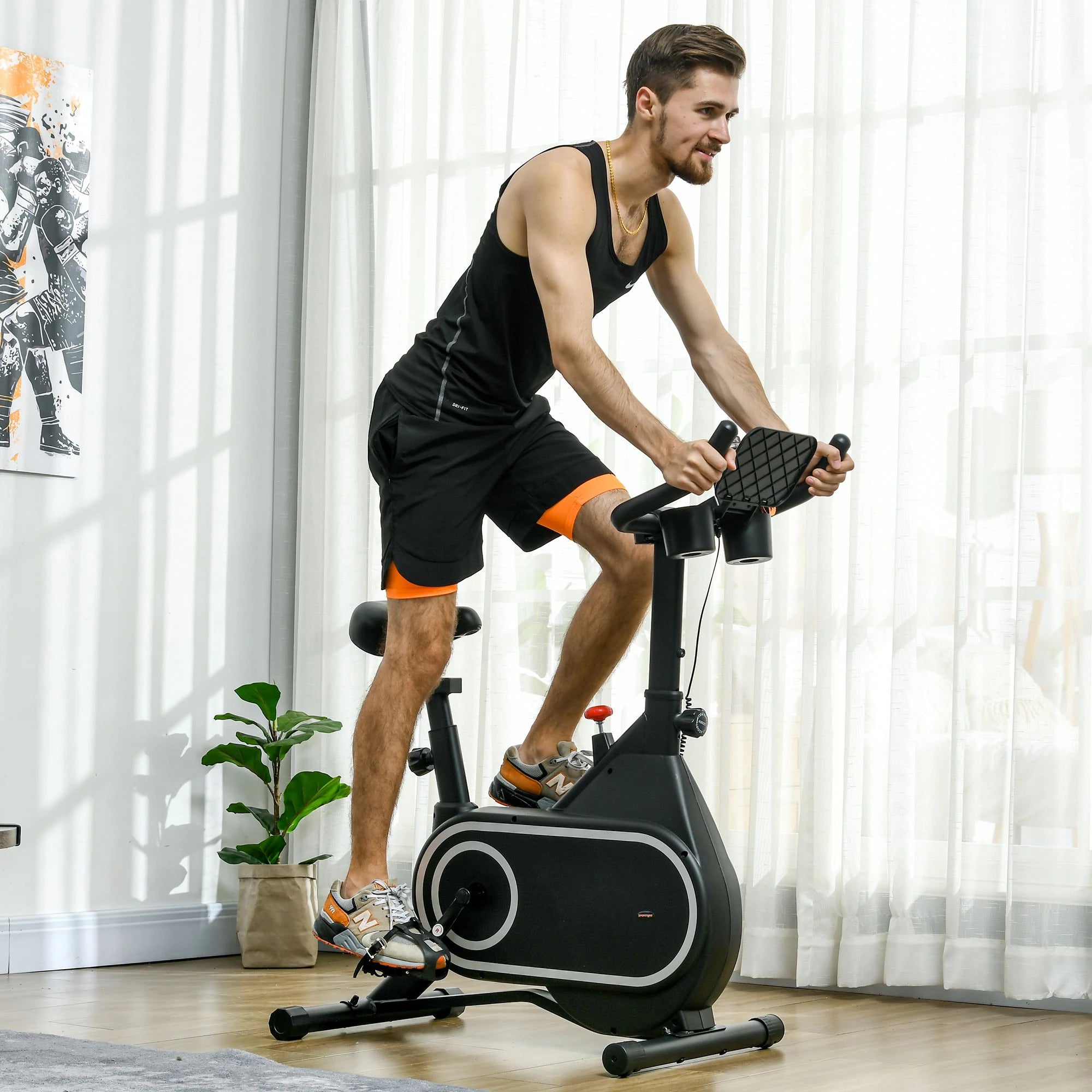 Bicicleta Estática com Resistência Ajustável e Ecrã LCD Preto