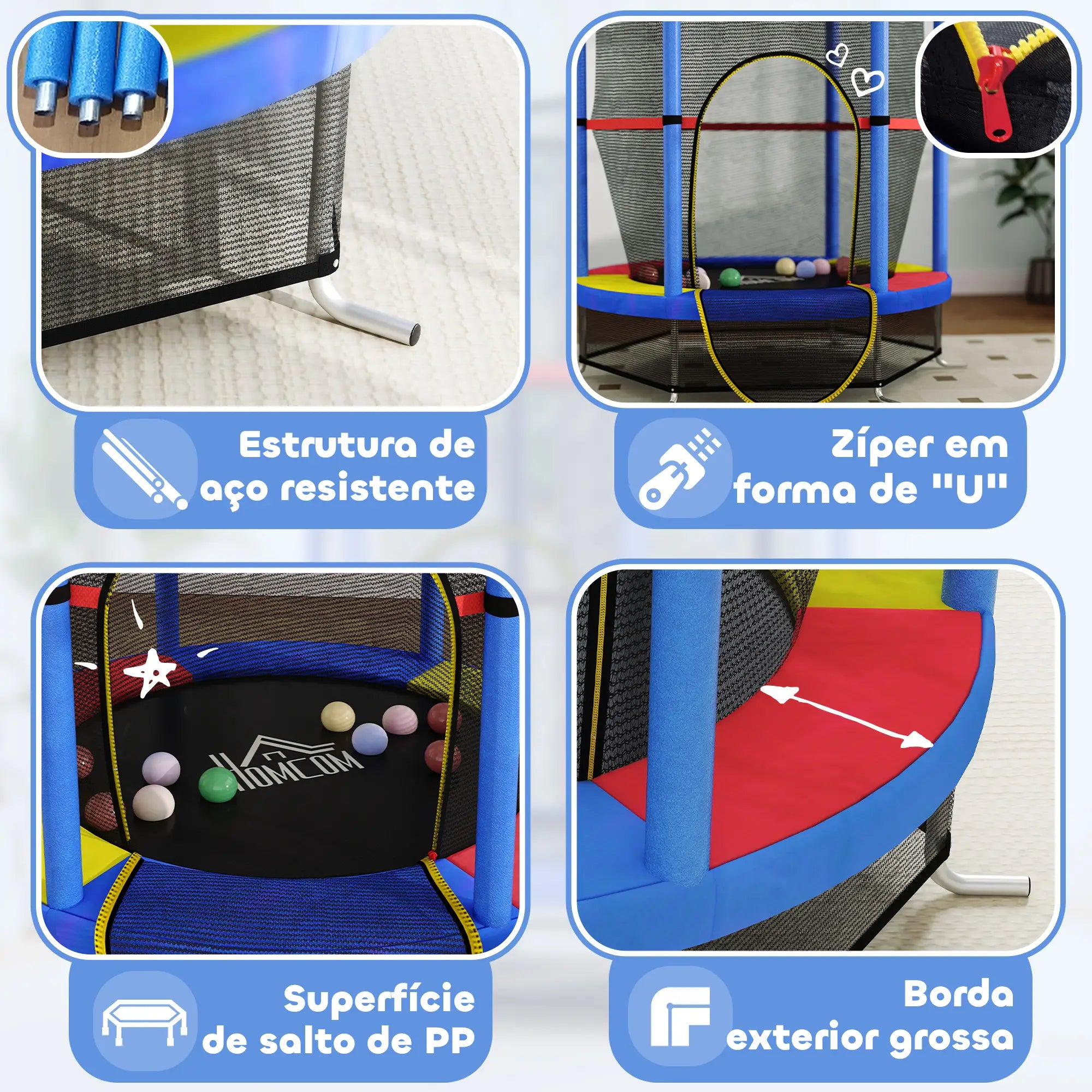 Trampolim Infantil Azul com Rede de Segurança para Crianças 3 a 6 Anos