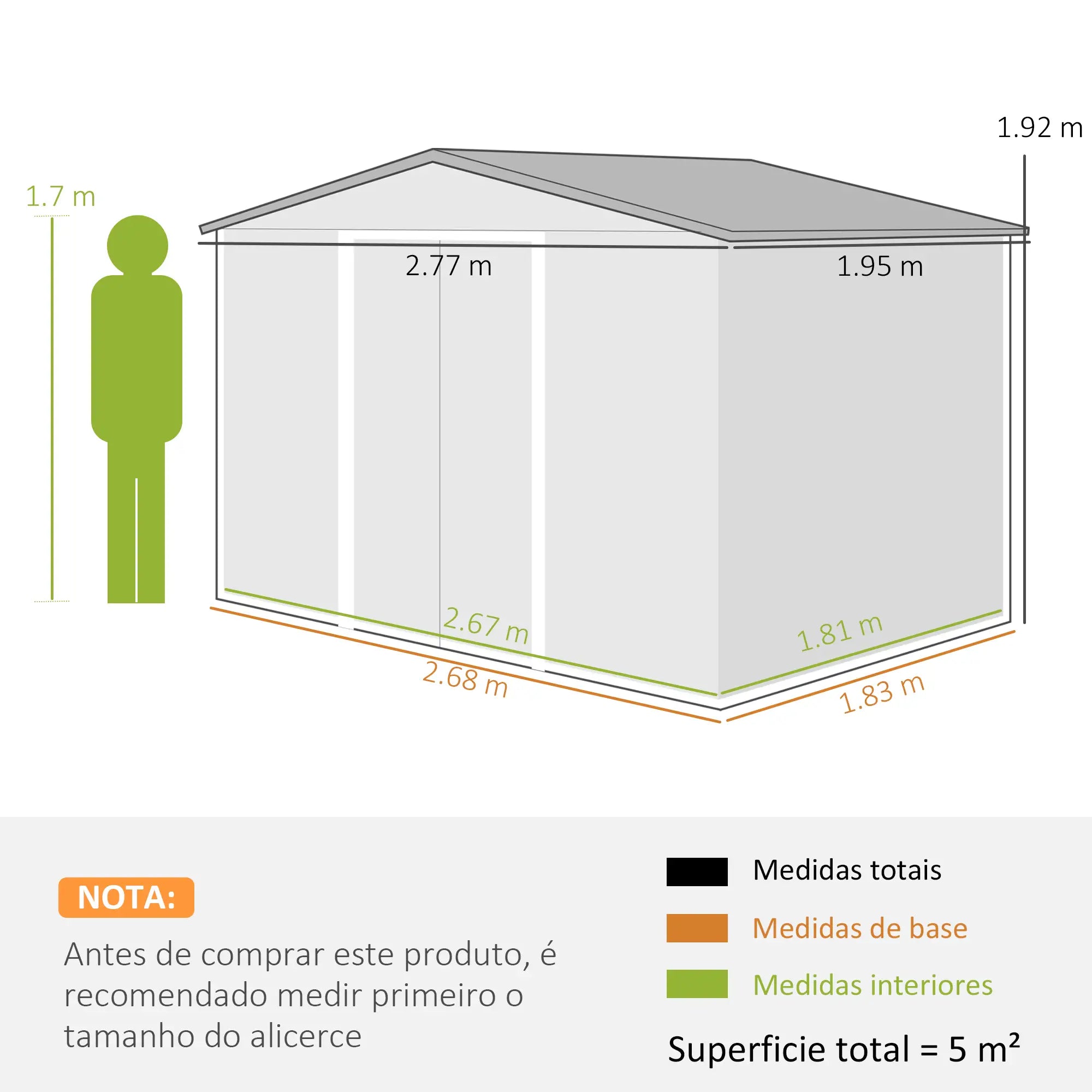 Abrigo de Jardim 277x195x192 cm Metálico para Armazenamento de Ferramentas com Base de Reforço Incluída Madeira