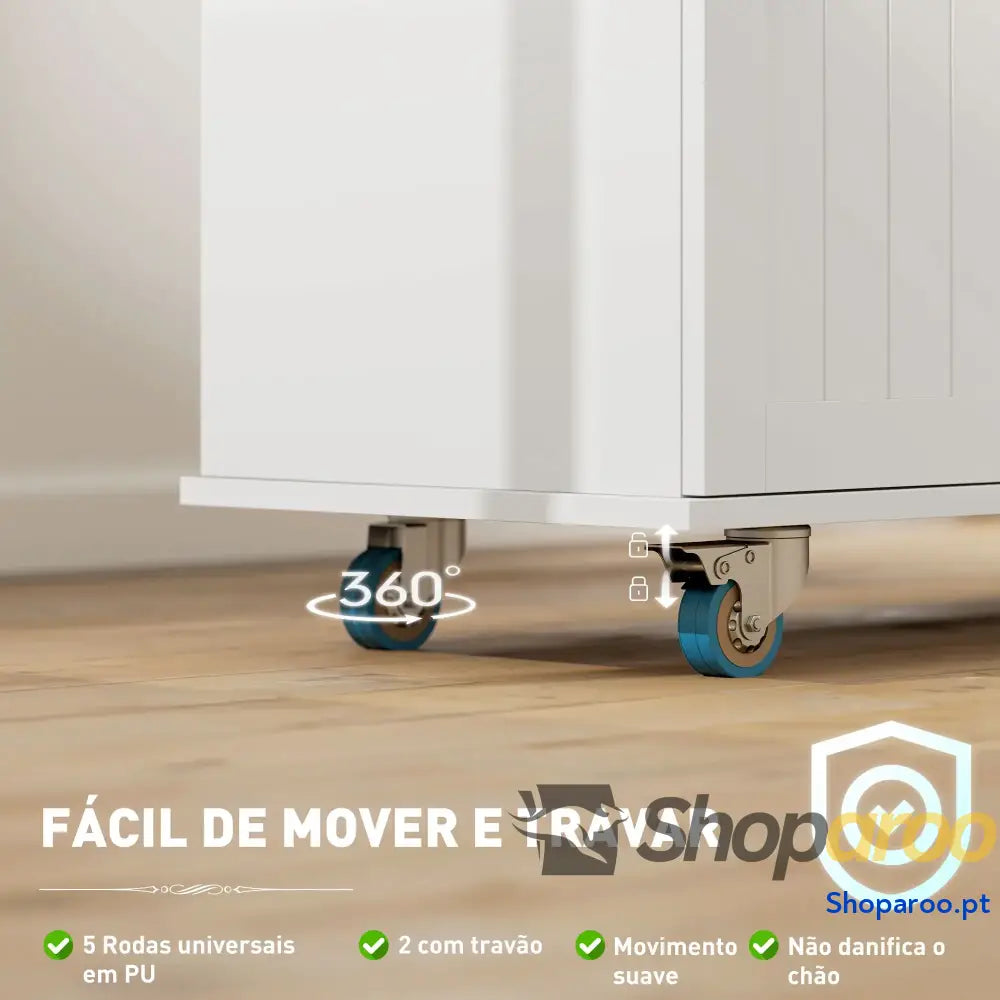 Ilha de Cozinha com Rodas Carrinho Tomada USB Bancada Rebatível 2 Gavetas 119,5x74x94,5 cm Branco